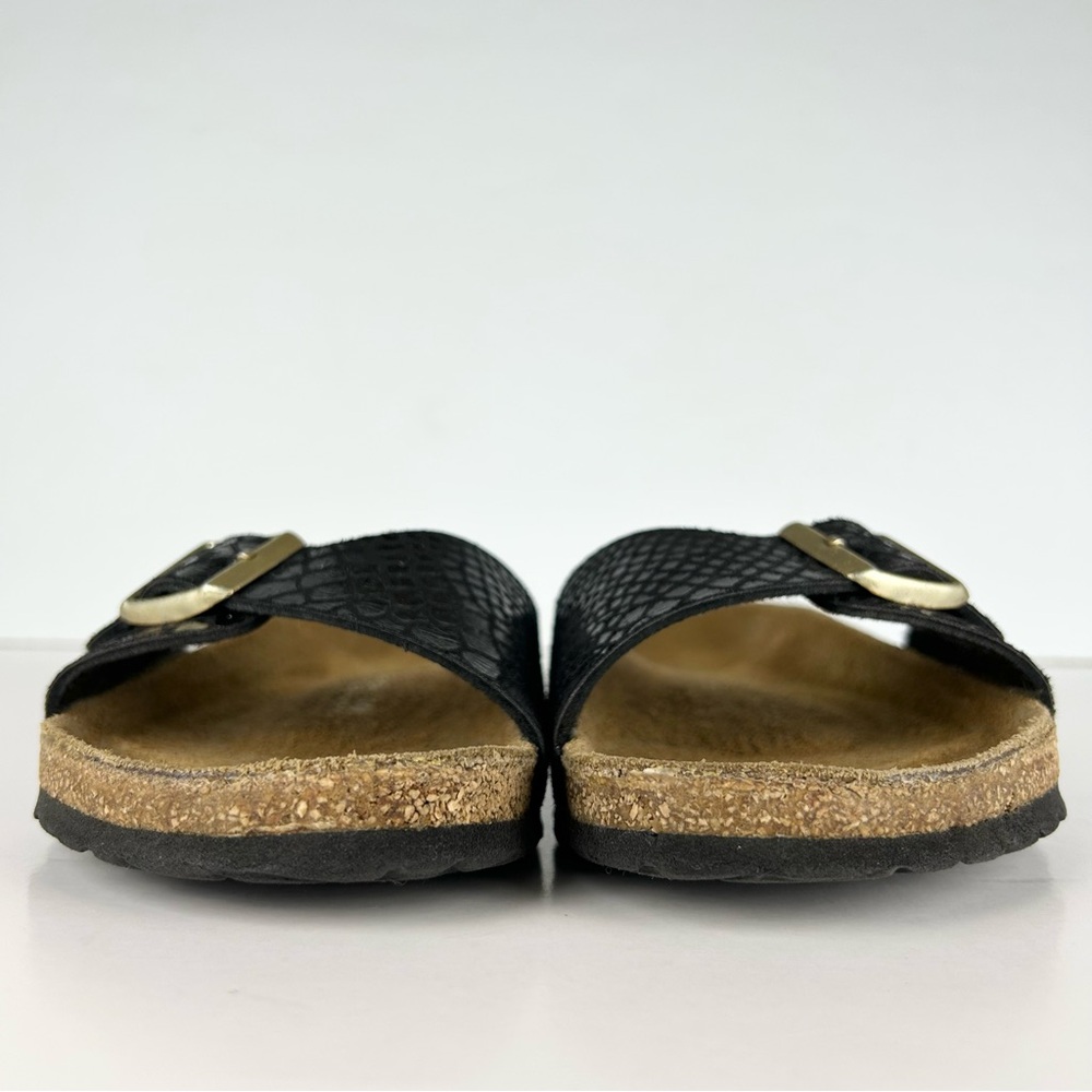 Birkenstock Madrid Shiny Black Snake Single Strap Sandals EU 39 US Ladies 8 - Picture 3 of 14